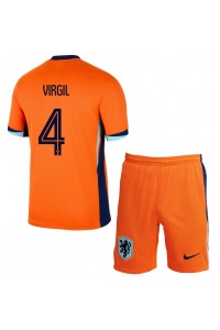 Fotbalové Dres Nizozemí Virgil van Dijk #4 Dětské Domácí Oblečení ME 2024 Krátký Rukáv (+ trenýrky)